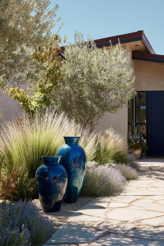 Mediterranean Grass Border with Blue Accents