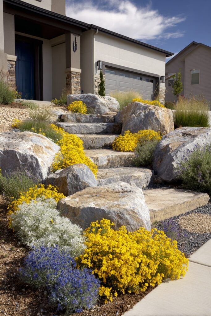 Bold Rock Border with Colorful Drought-Tolerant Plants