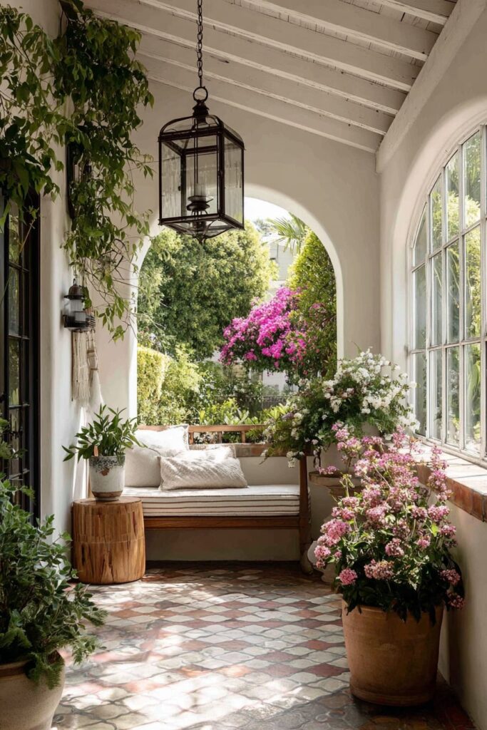 Lush Patio Nook with Blooming Accents