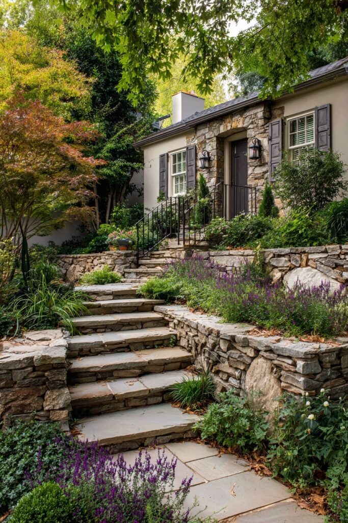 3. Classic Stone Staircase with Lush Borders