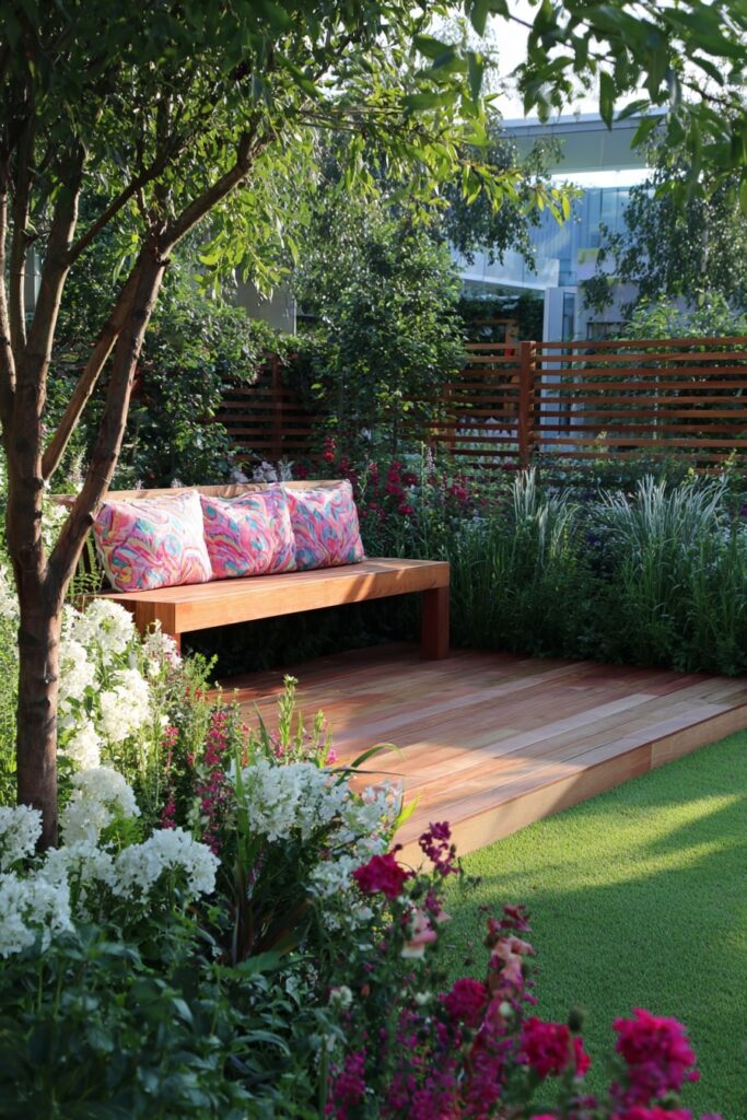 21. Bright Floral Decking Corner with Patterned Cushions