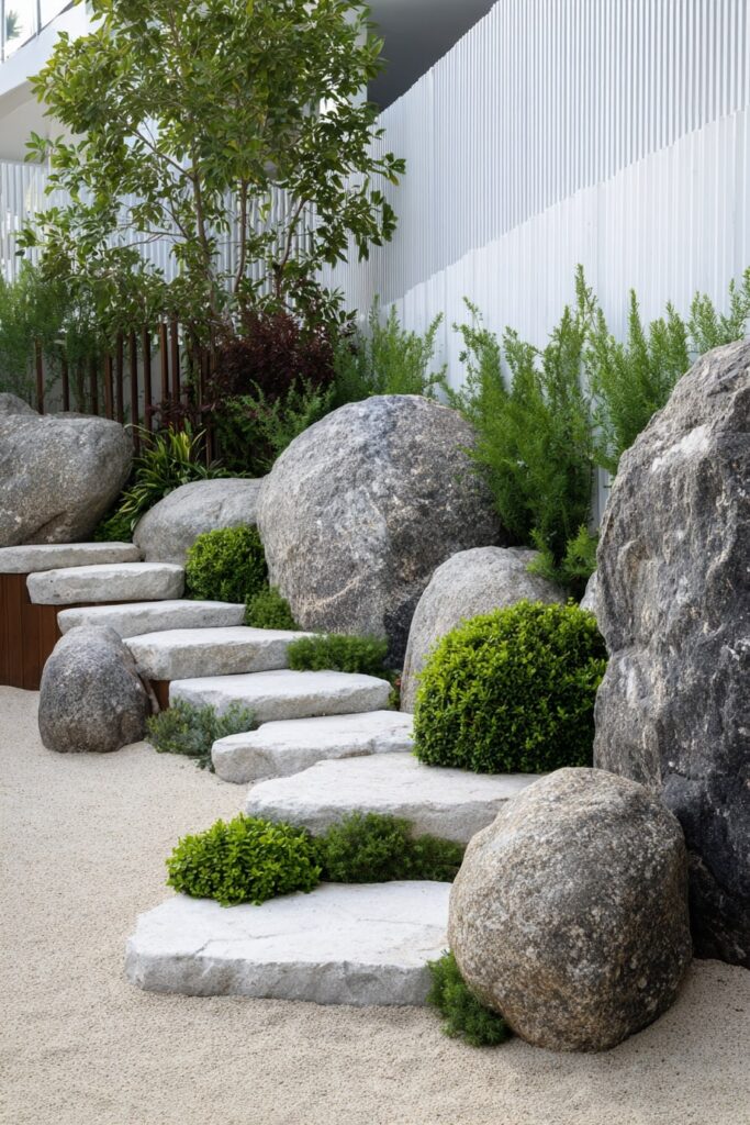 Contemporary Rock Border with Layered Stone Steps