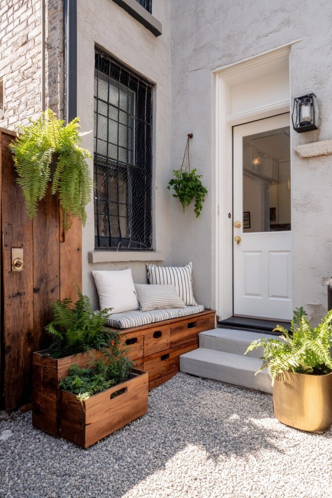 Cozy Entryway Bench with Storage and Greenery