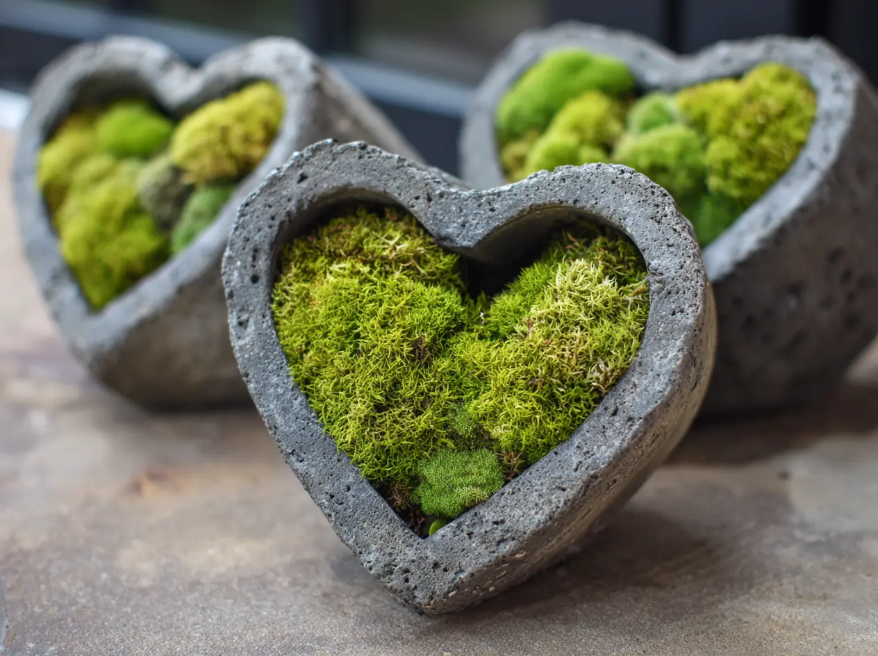 Heart-Shaped Stone Planter with Moss