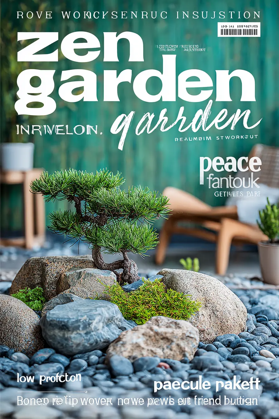 Mini Zen Garden with Stones and Bonsai