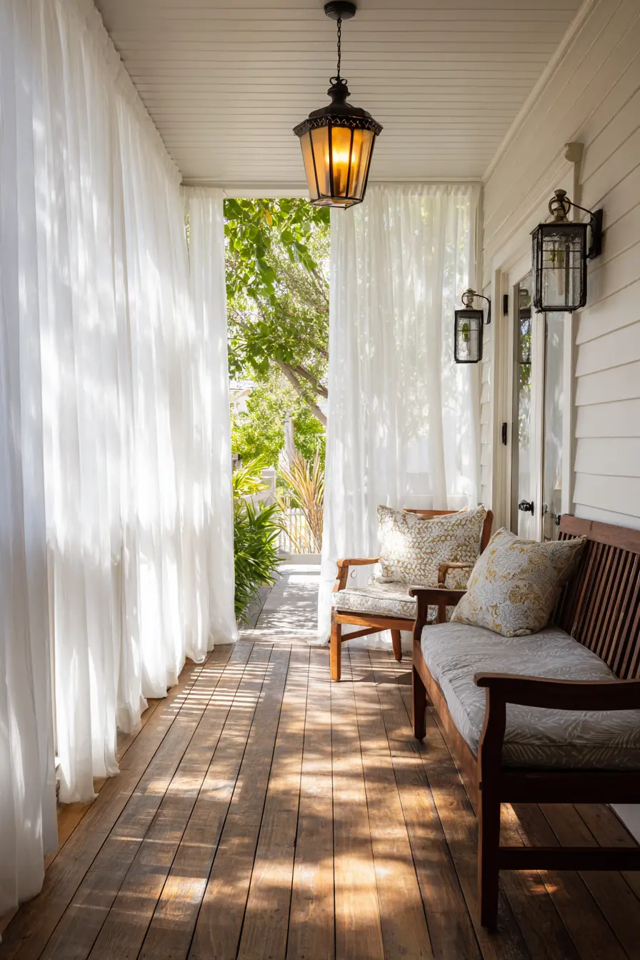 Cozy Porch Retreat with Sheer Curtains