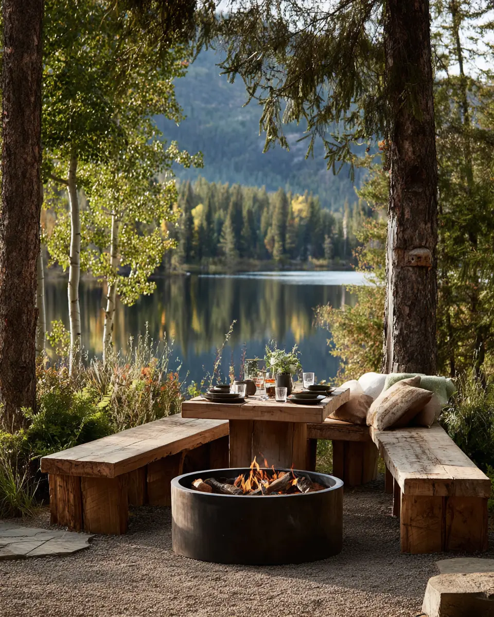 Rustic Fire Pit with Lakefront Charm
