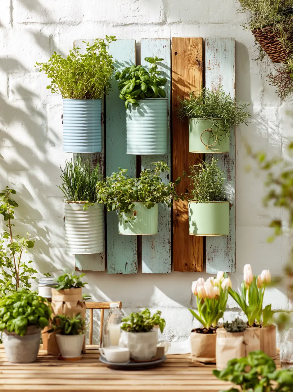 Upcycled Tin Can Wall Garden