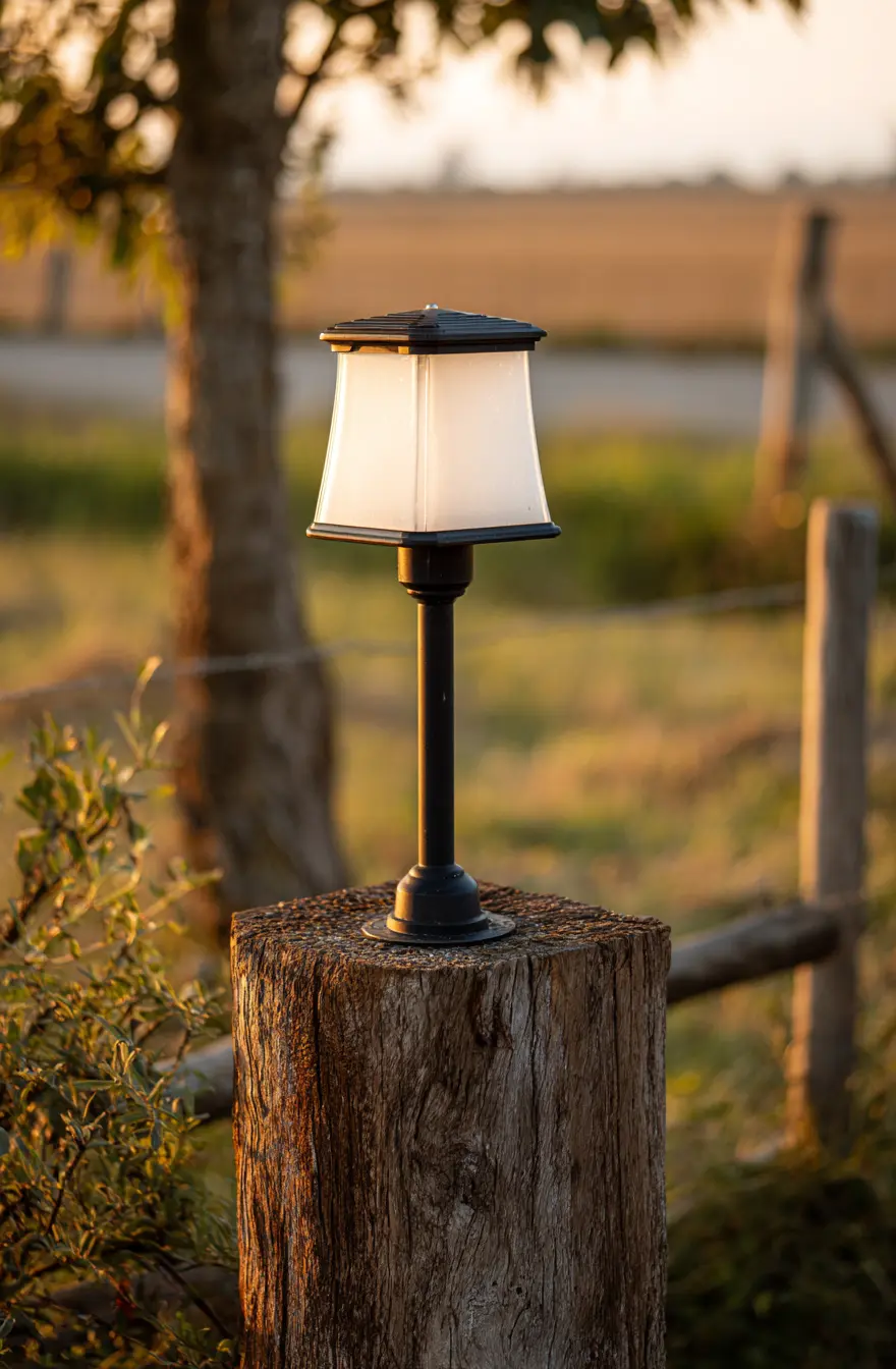 Wood Log Post with Mounted Outdoor Lamp