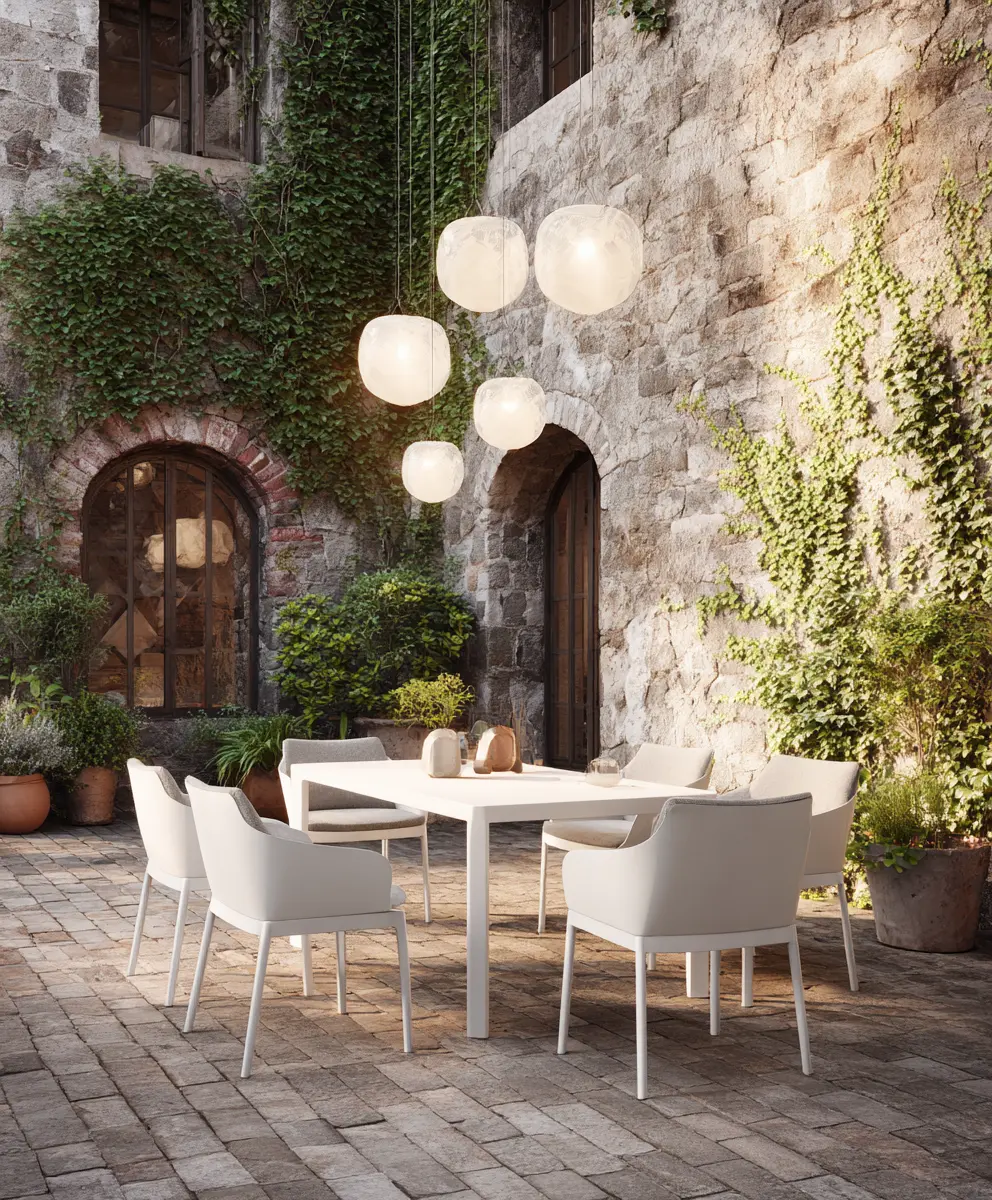 Style Stone Walls with Greenery and Soft Lighting