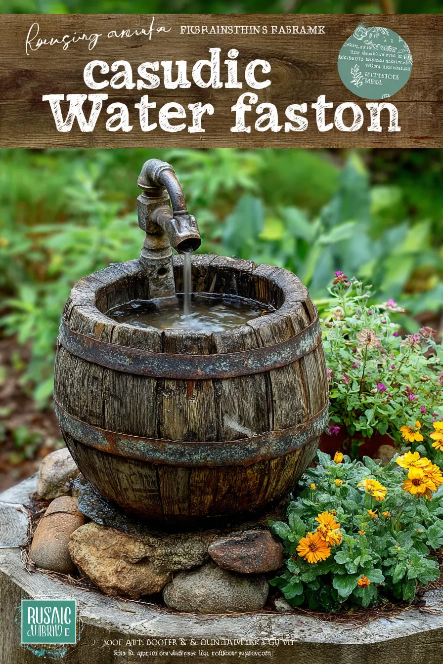 Rustic Barrel Fountain with Flowers