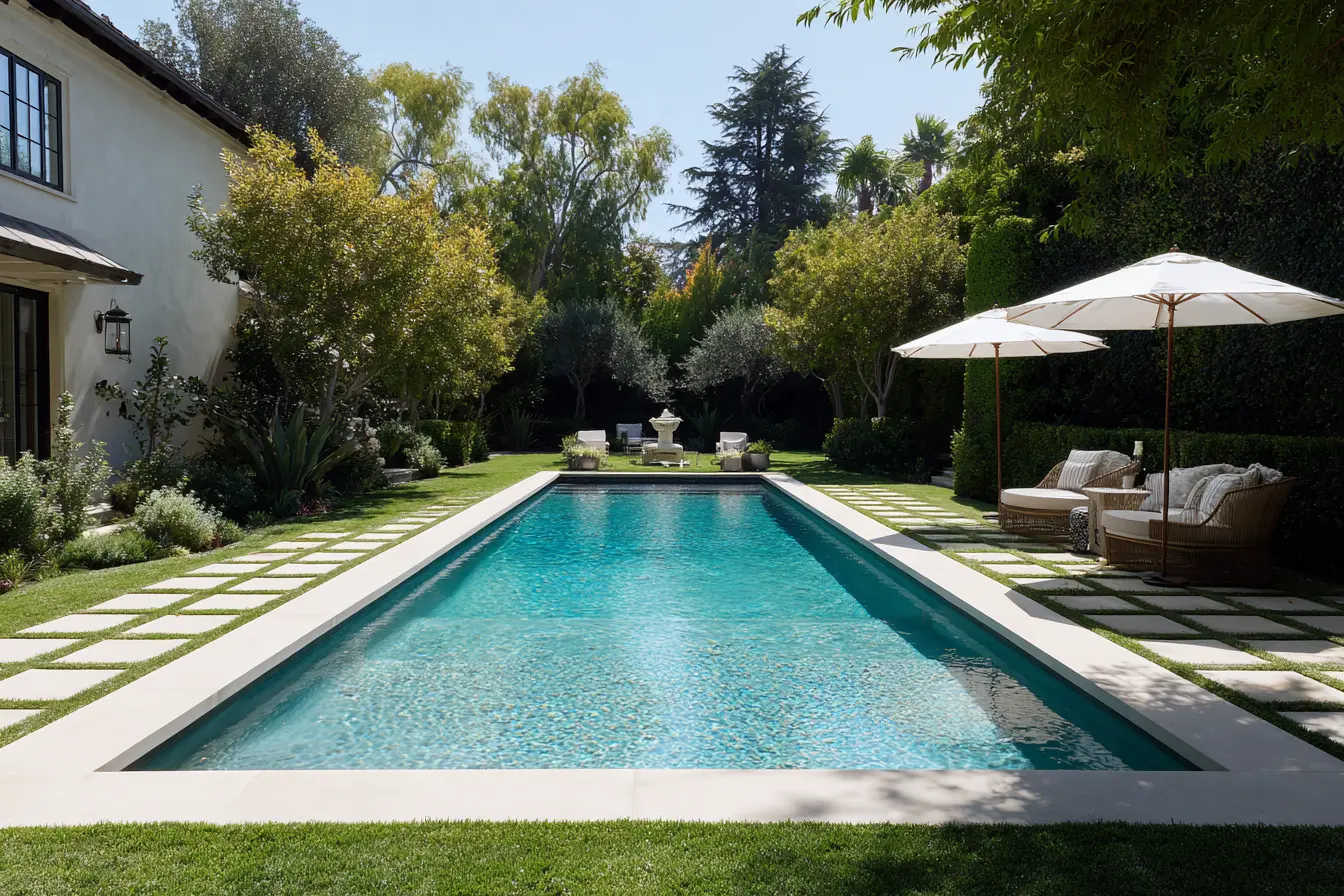 Sleek Walkway Beside a Modern Pool Retreat