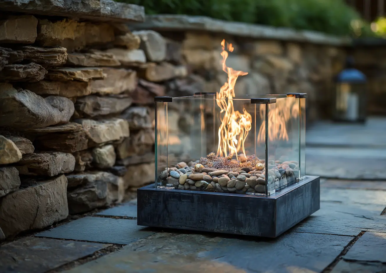 Glass-Enclosed Fire Pit with Modern Edge