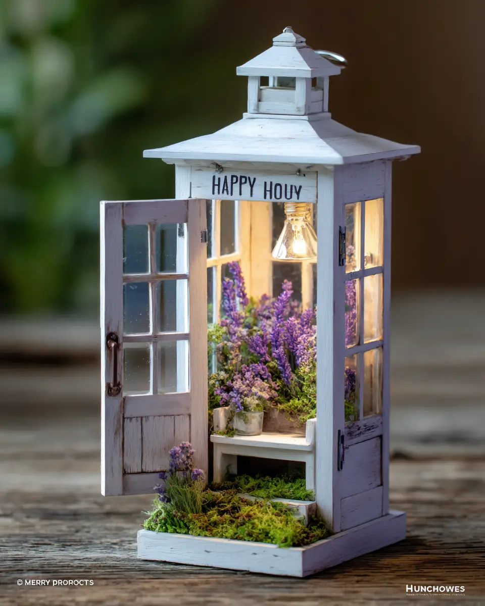 Lantern Fairy Garden with Lavender Glow