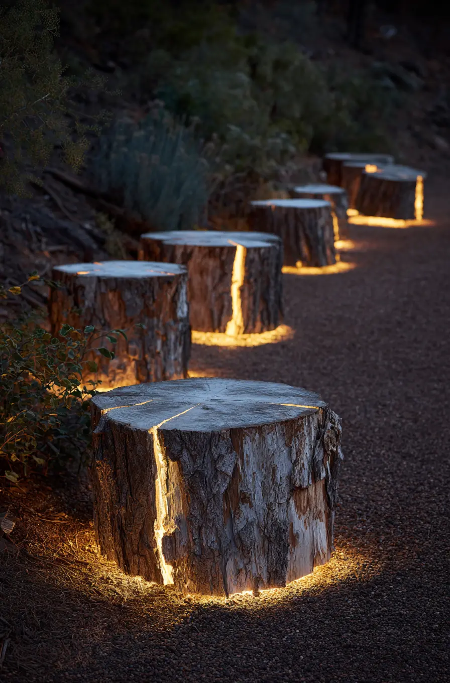Glowing Wood Log Pathway Lights