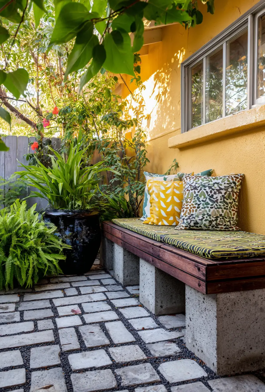 DIY Concrete Block Bench with Cushions