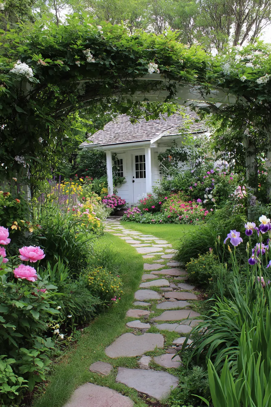 Romantic Garden Walkway with Flowering Arch