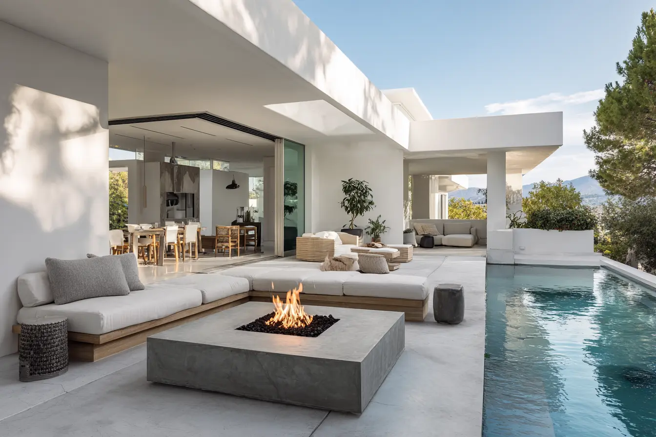 Modern Poolside Fire Pit with Minimalist Style
