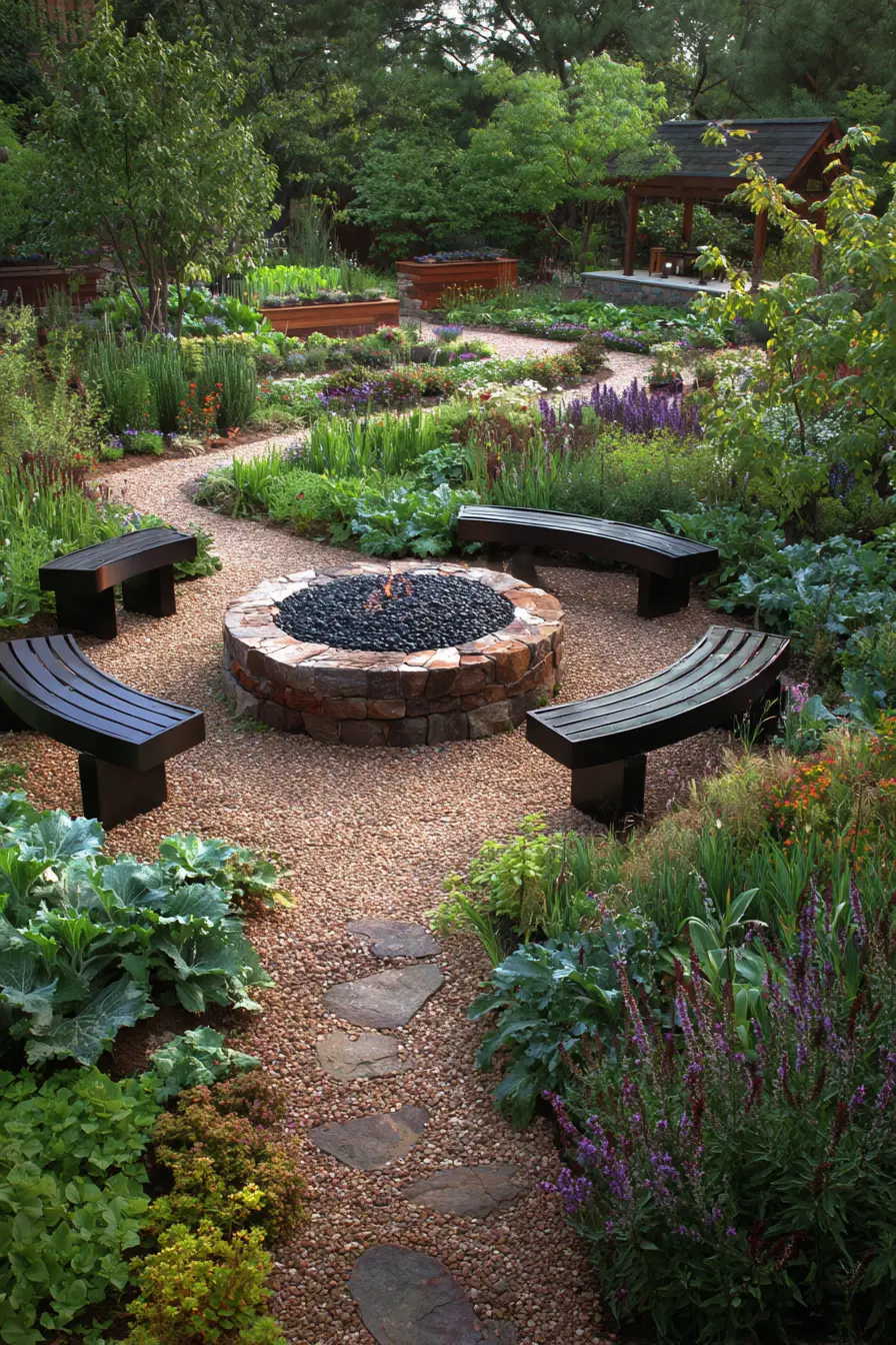Inviting Corner Garden with Fire Pit
