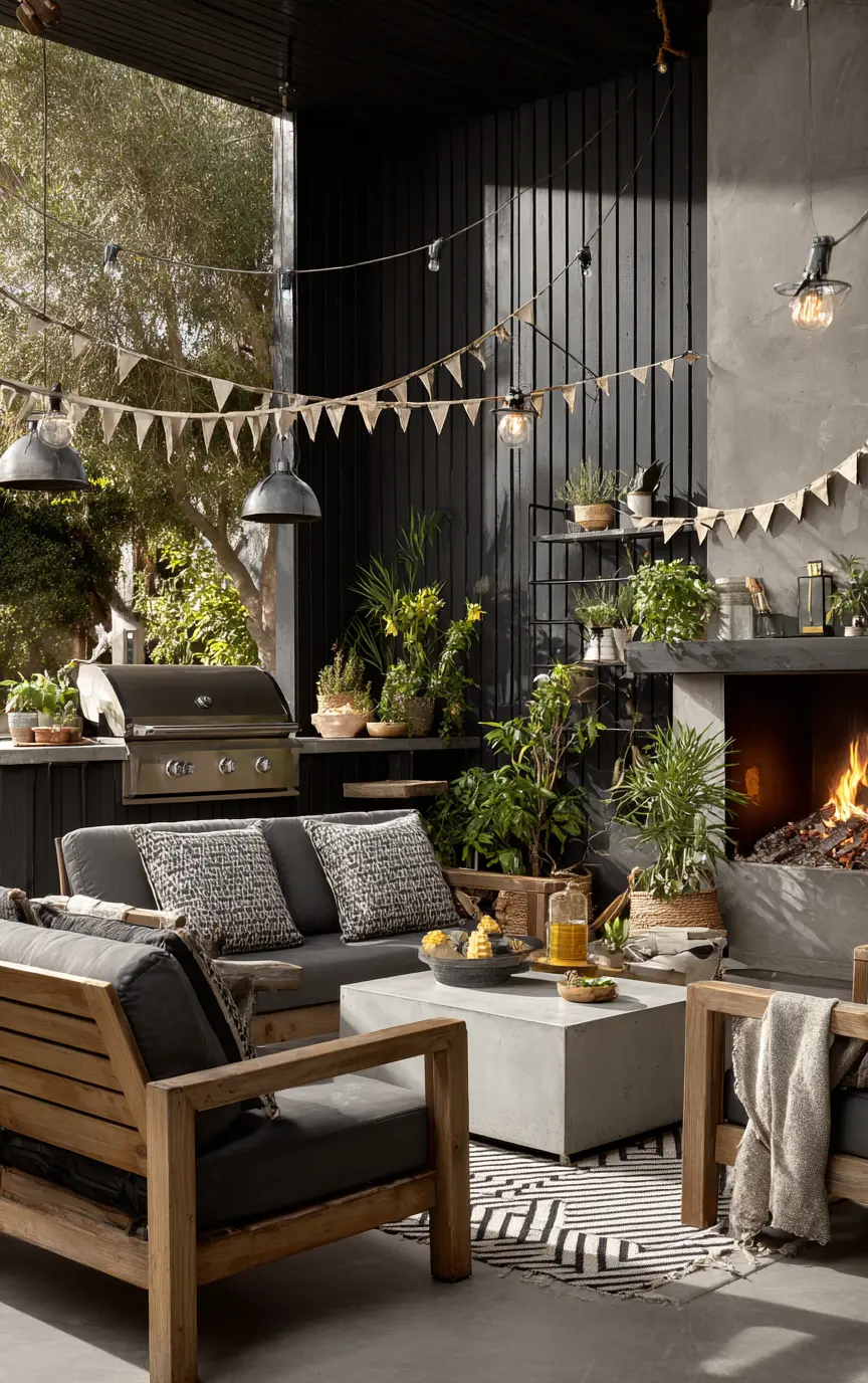 Style Outdoor Walls with Dark Tones and Greenery