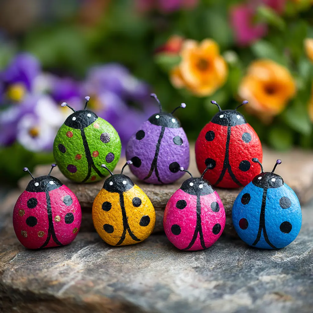Painted Ladybug Stones for Garden Fun