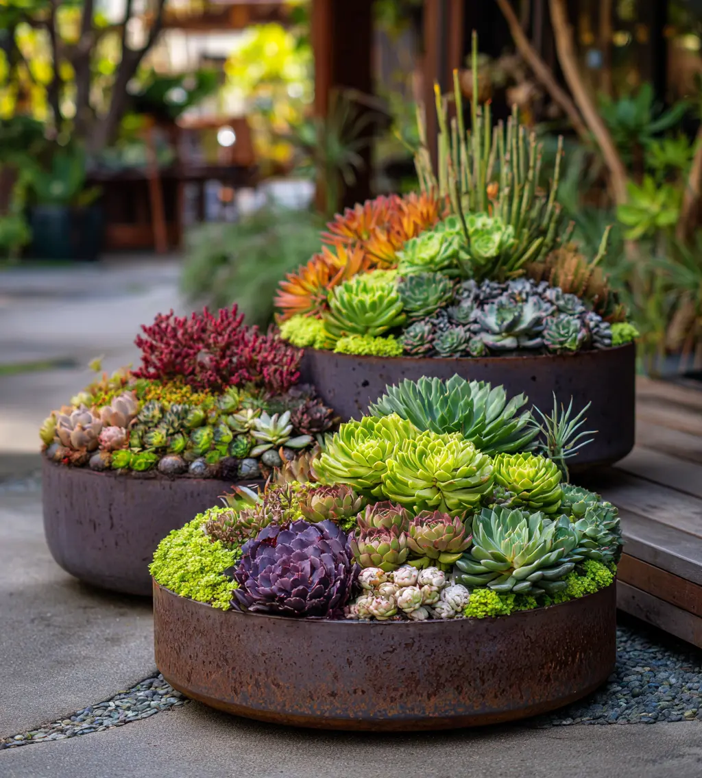 Succulent Bowl Flower Tower with Modern Edge