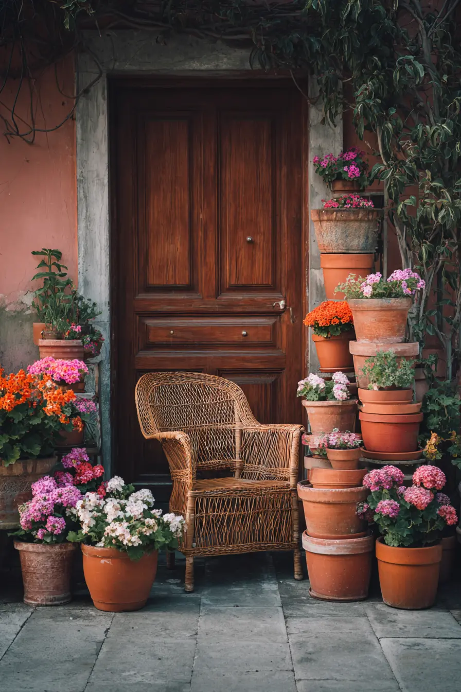Cozy Garden Corner with Potted Blooms