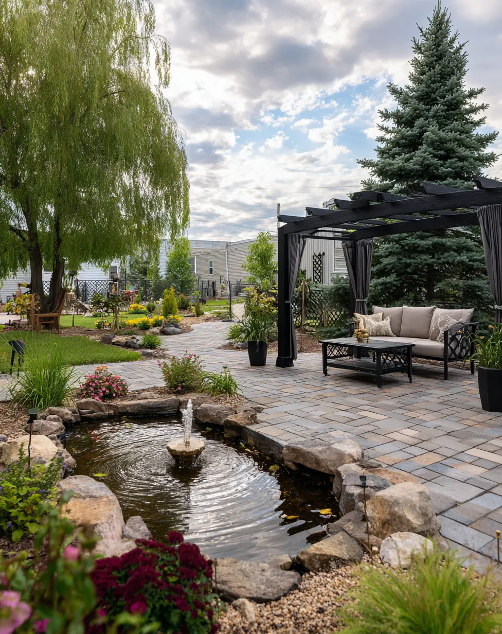 Stone Pathway with Garden Pond