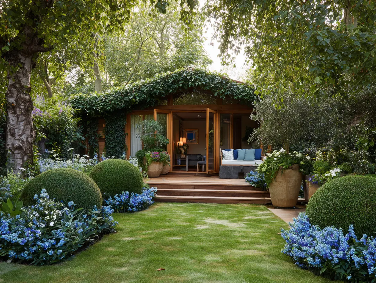 Elegant Garden Entrance with Soft Floral Accents