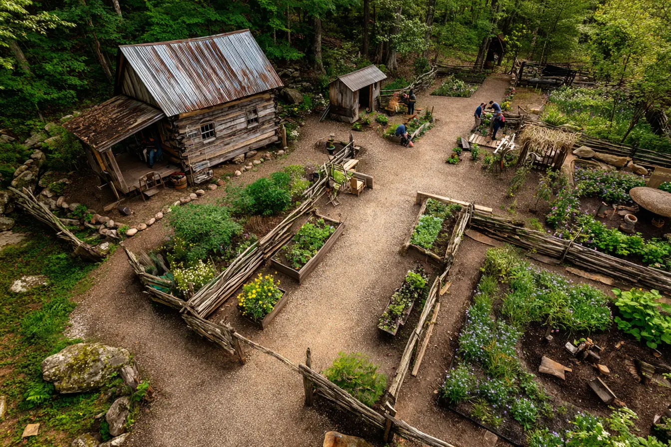 Rustic Split Rail Fence with a Homestead Garden