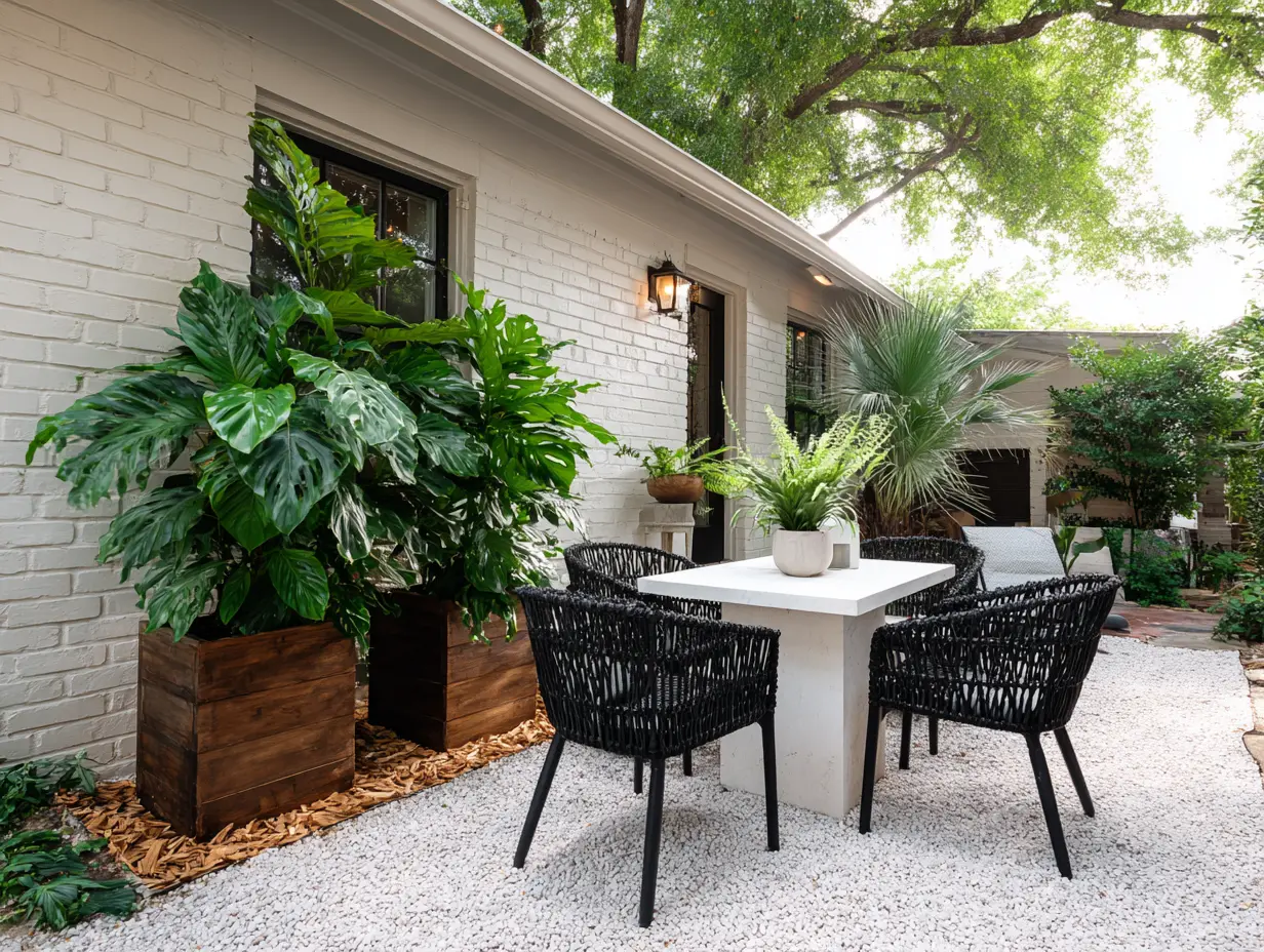 Modern Corner Garden with Chic Patio Seating