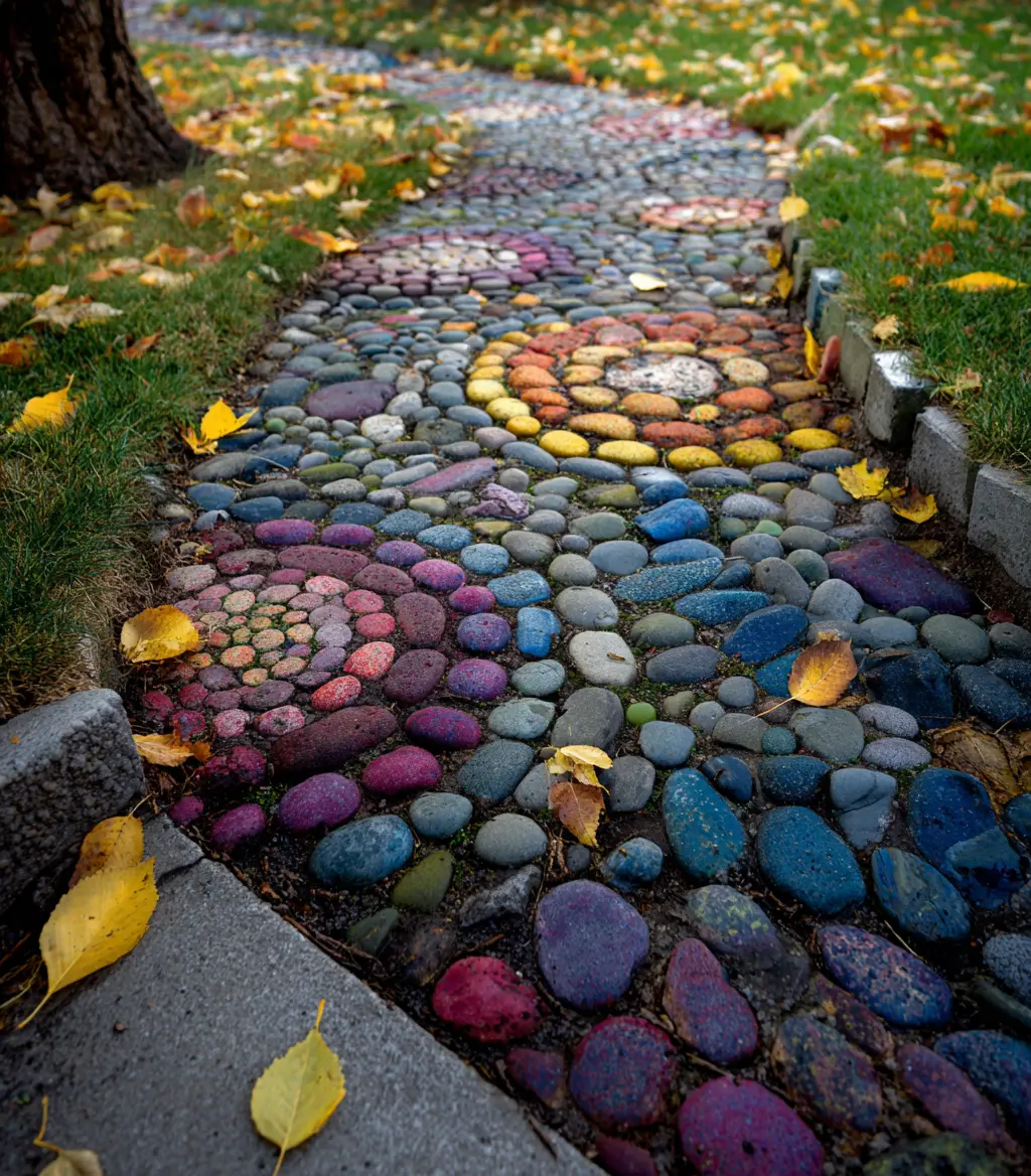 Colorful Painted Pebble Pathway