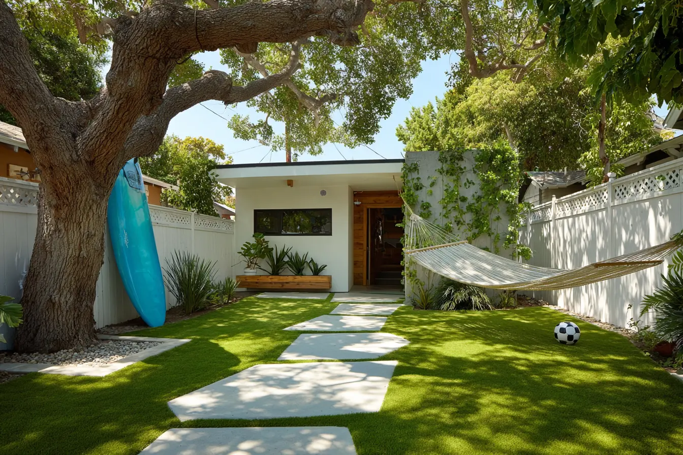 Modern Stepping Stone Walkway with Relaxed Backyard Vibe