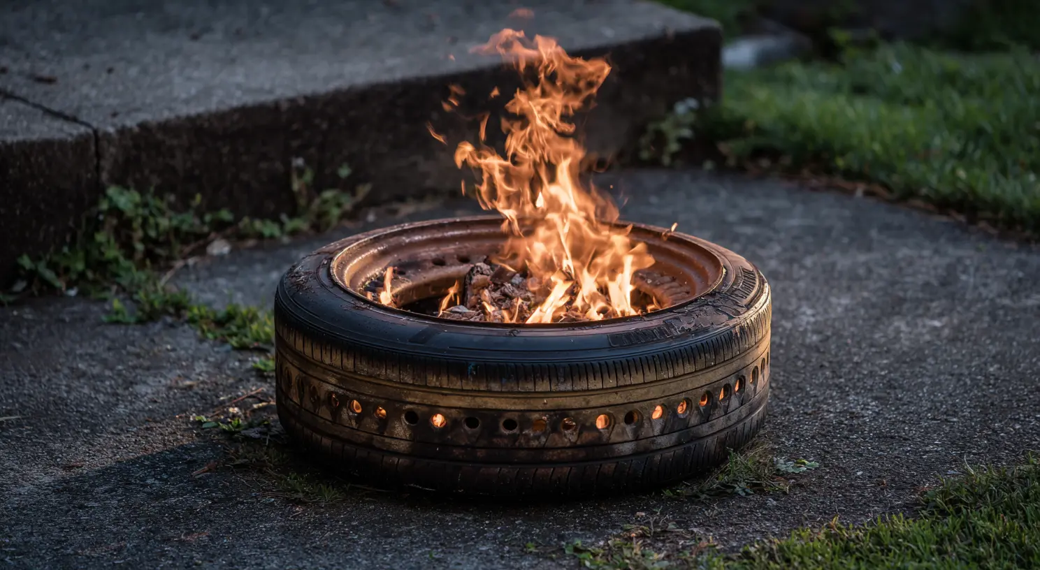 Upcycled Tire Fire Pit with Rustic Charm