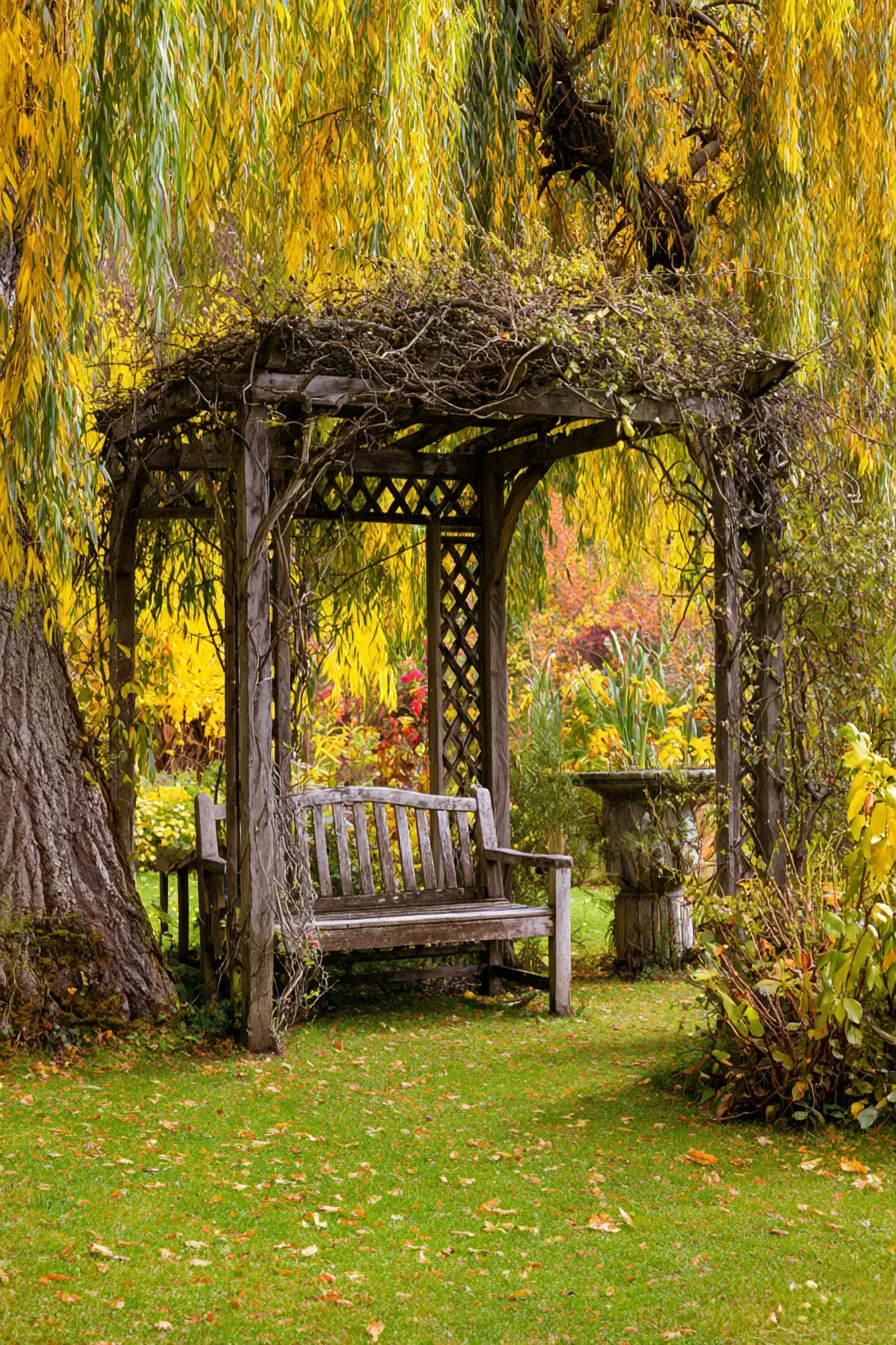 Rustic Garden Pergola with Bench