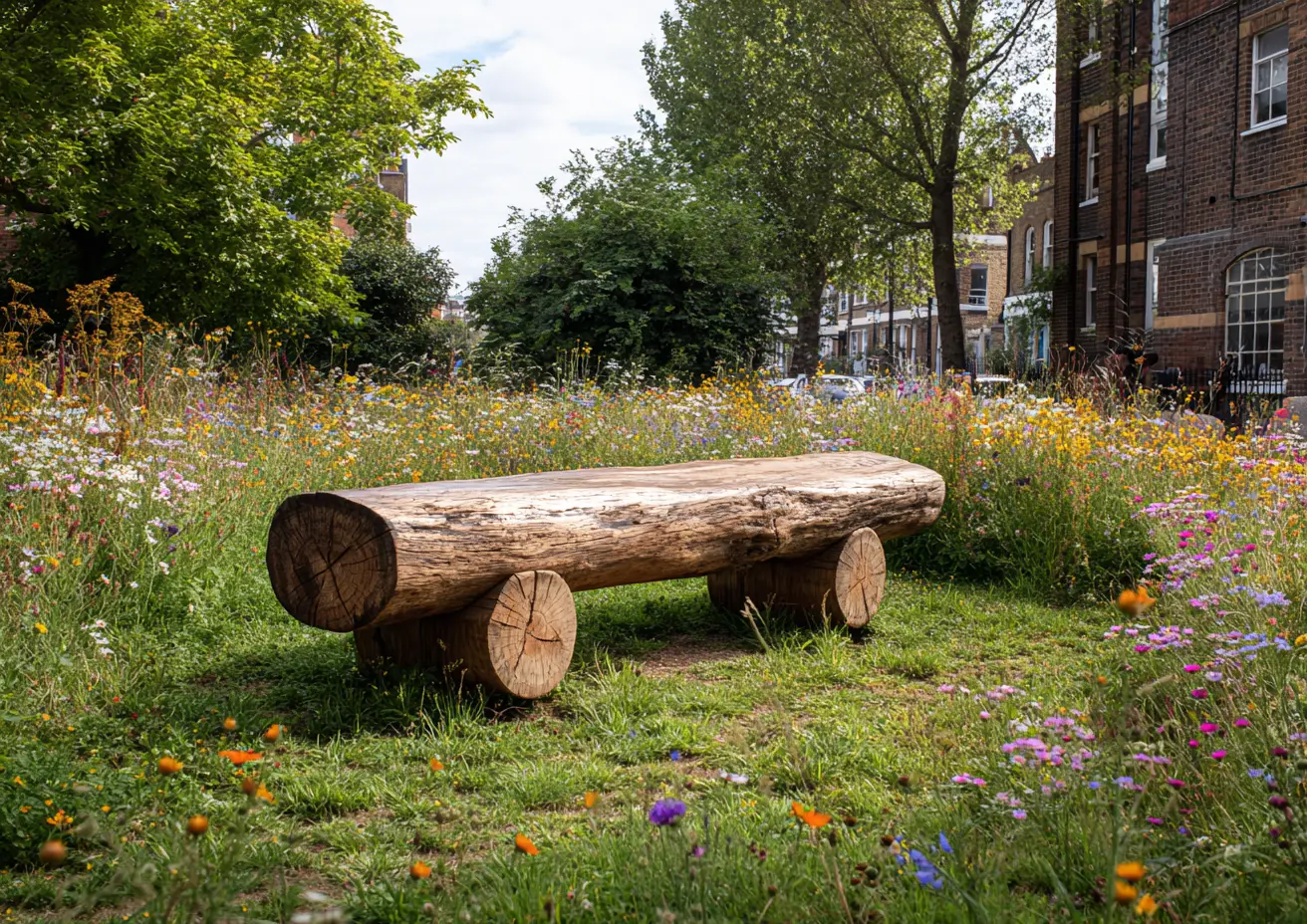 Rustic Wood Log Bench for Garden Seating