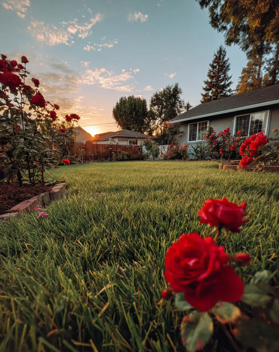 Romantic Corner Garden with Red Roses