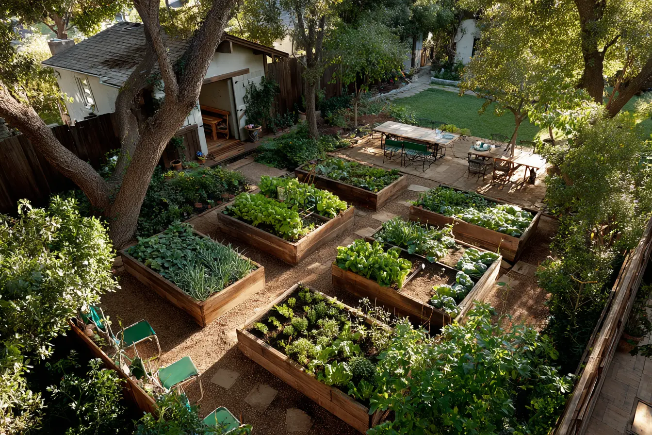 Wooden Fence with a Thriving Kitchen Garden
