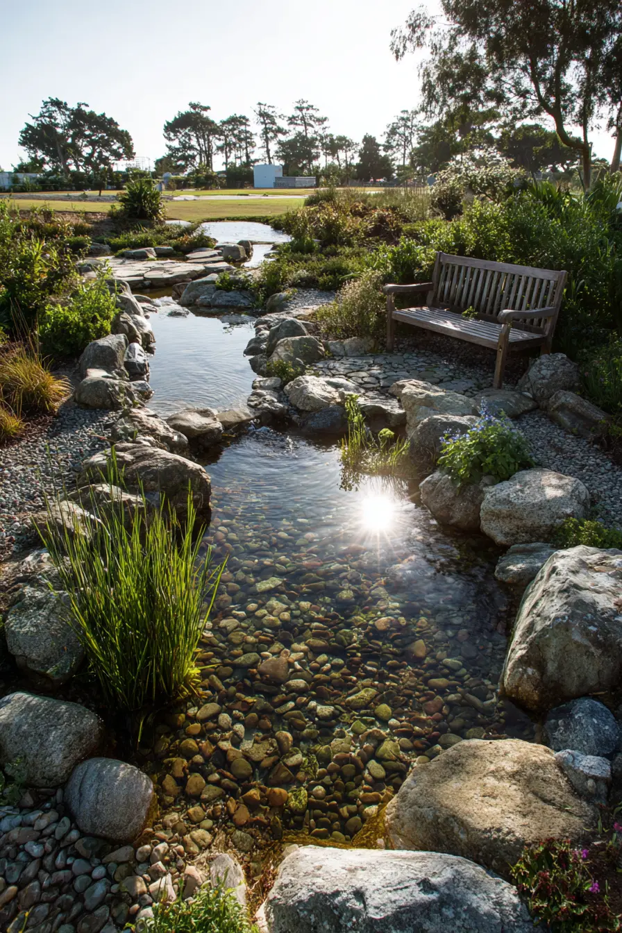 Coastal Garden Pond with Stone Seating