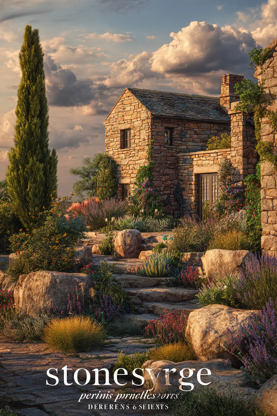Stone Terrace with Mediterranean Planting