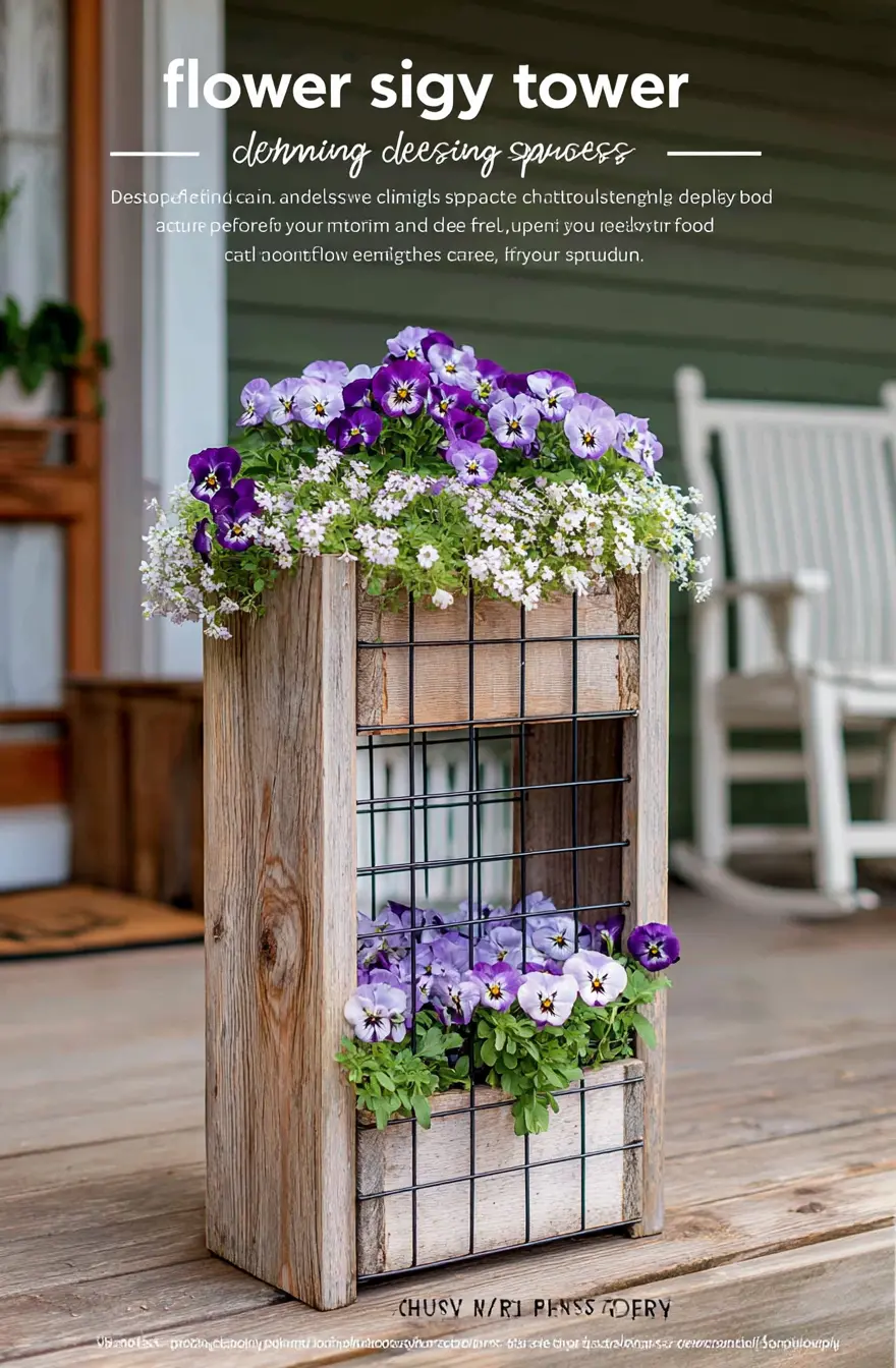 Wooden Frame Flower Tower with Pansies