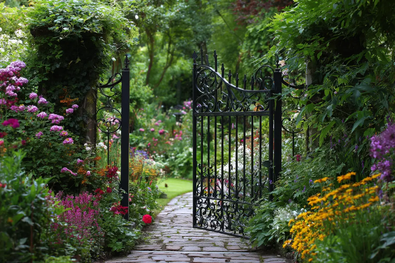 Ornate Iron Fence with a Garden Gate