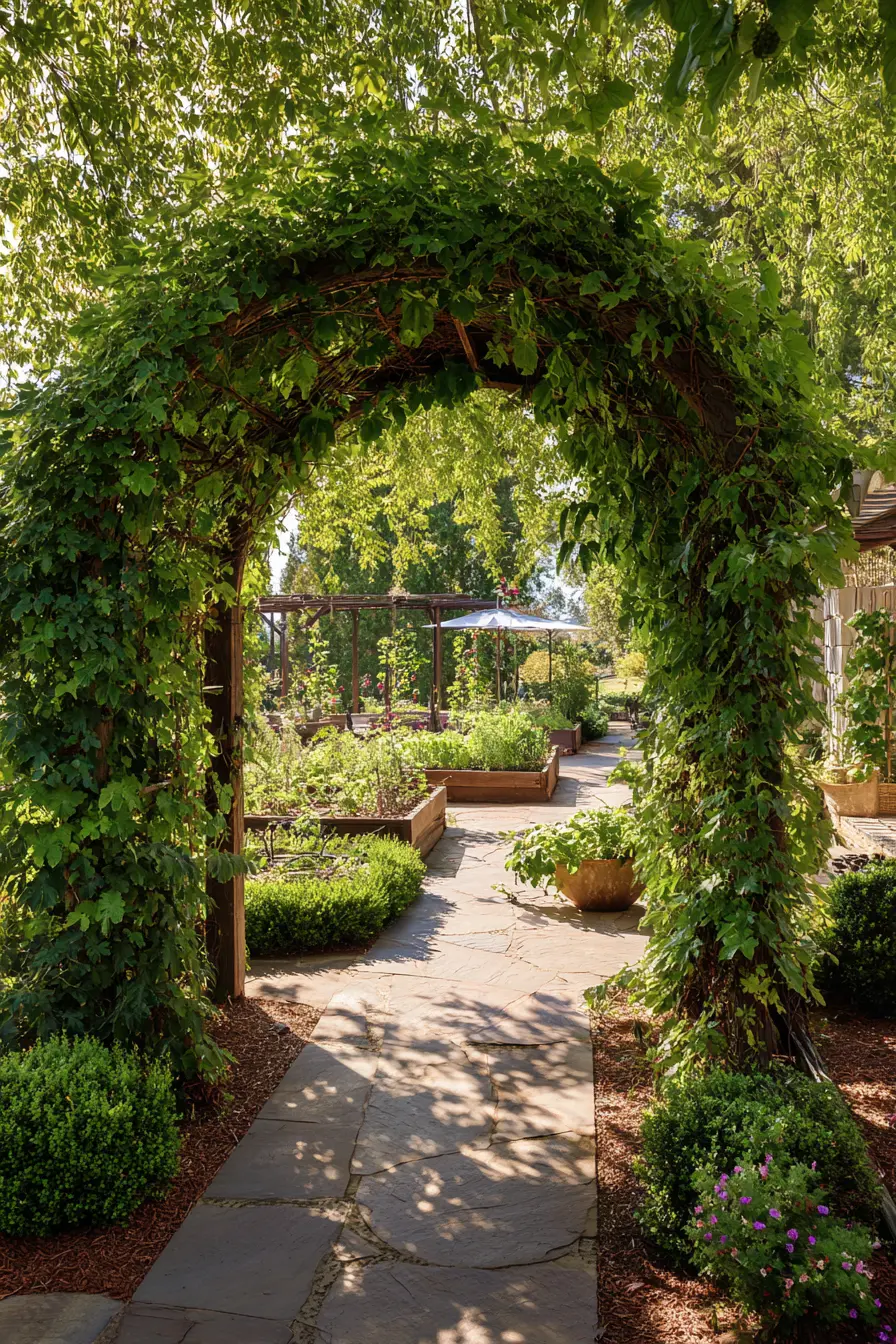 Garden Walkway Through a Leafy Archway
