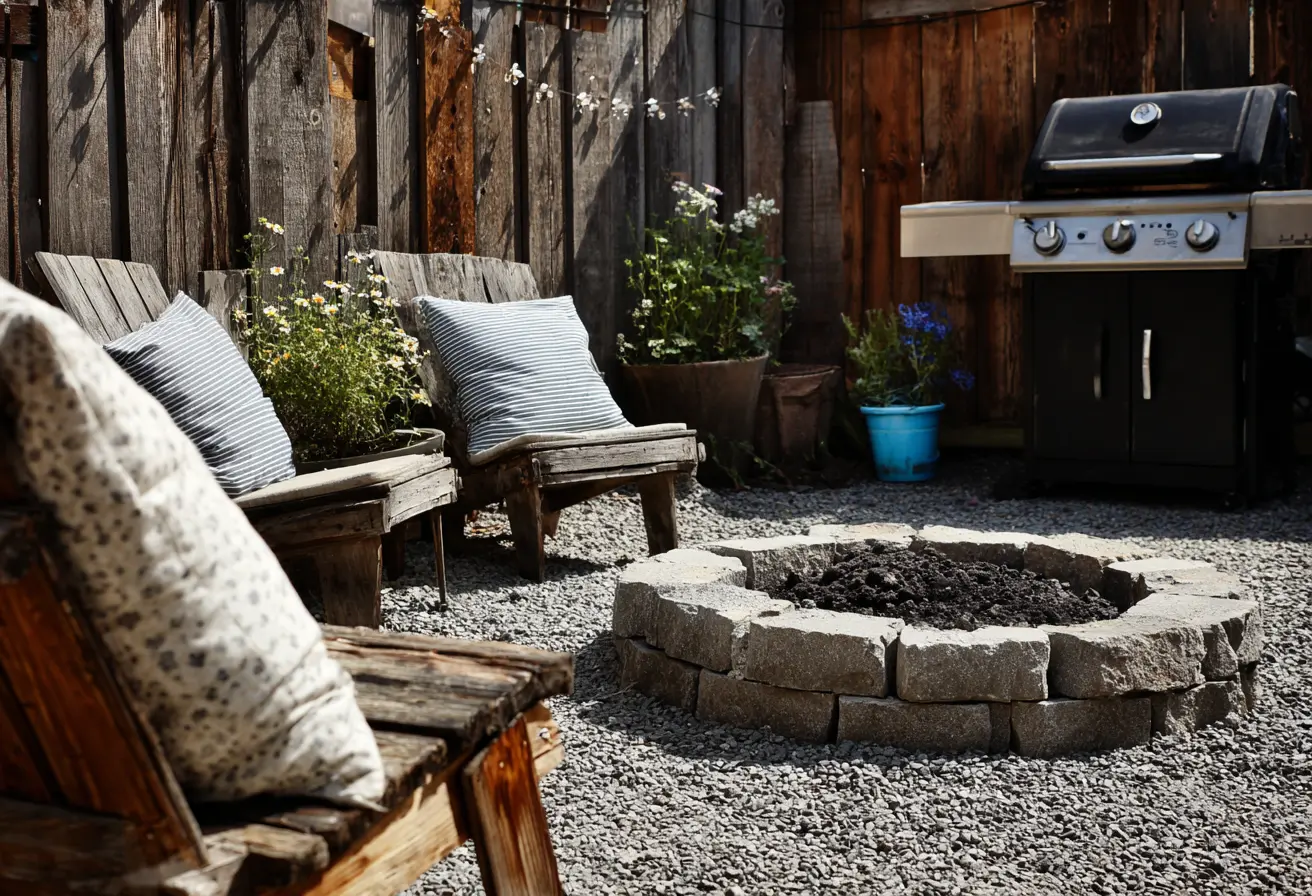 Rustic Backyard Fire Pit with Simple Seating