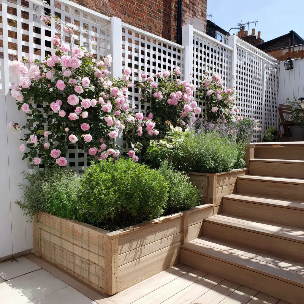 Charming Corner Garden with Climbing Roses