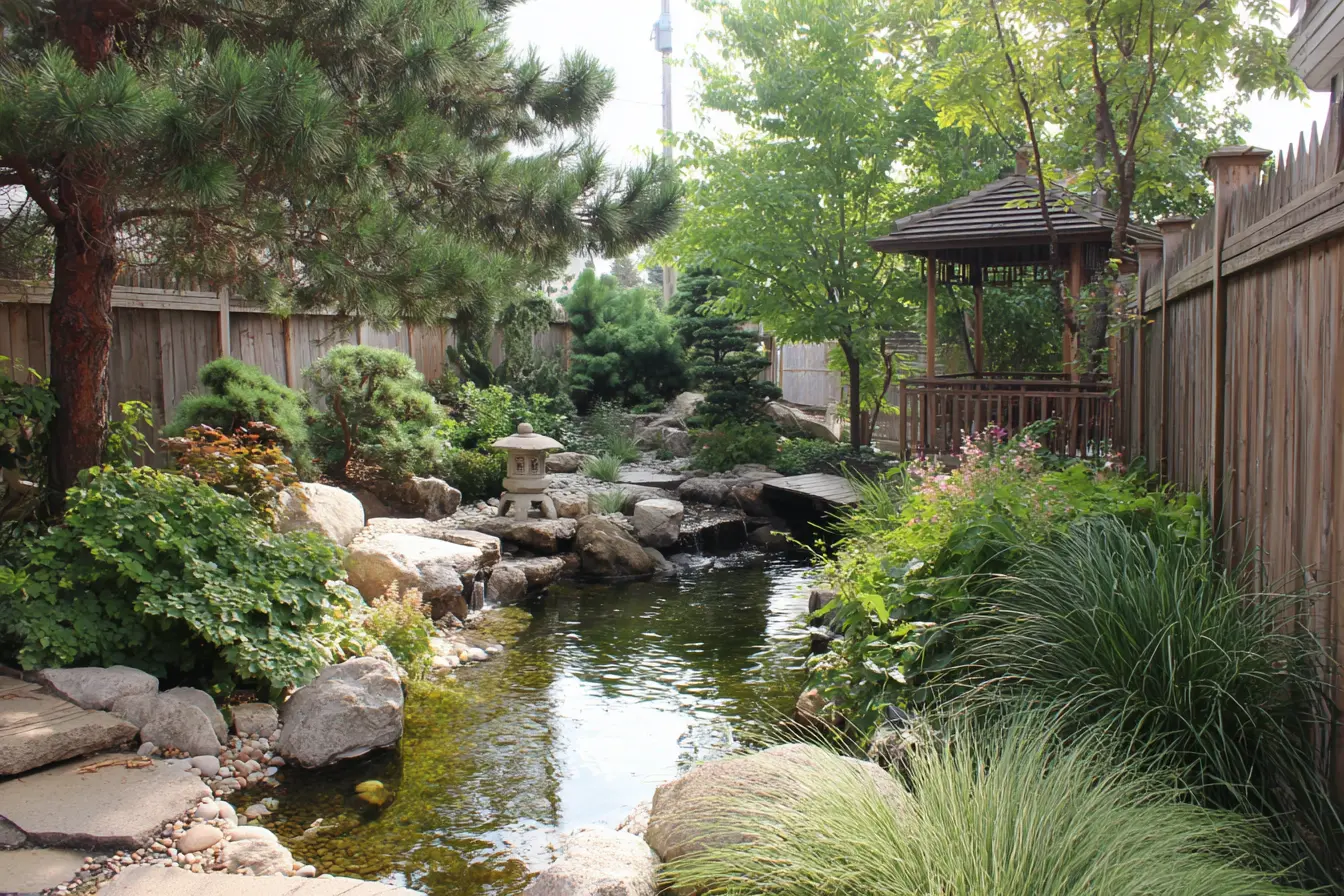 Tranquil Water Garden with Japanese Elements