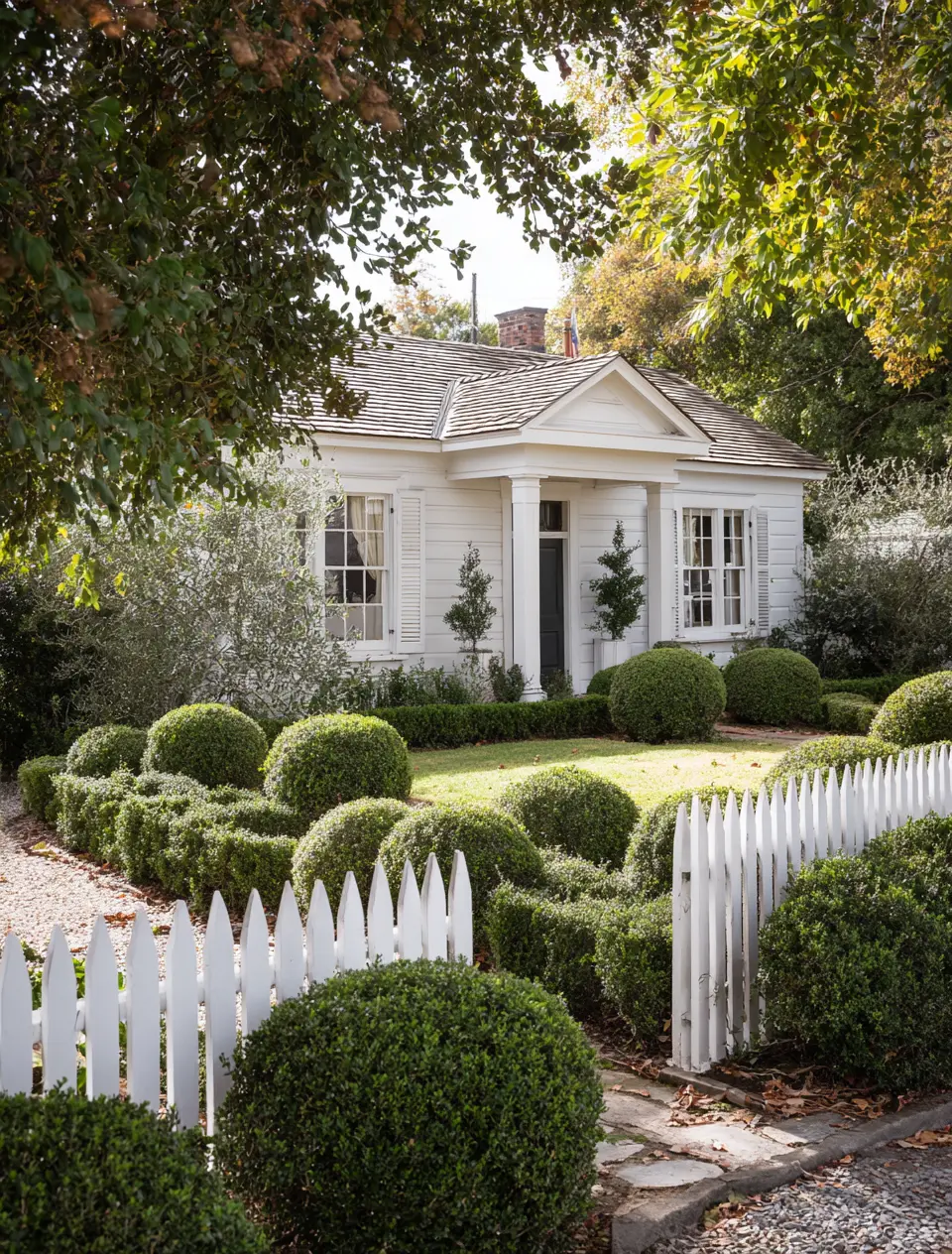 White Picket Fence with Sculpted Greenery