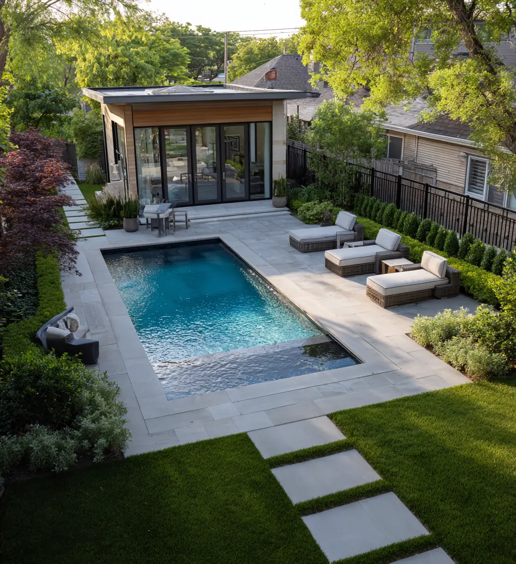 Sleek Walkway to a Modern Poolside Retreat