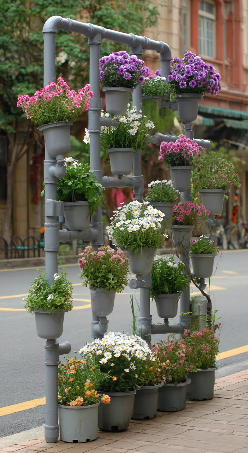 Vertical Pipe Flower Tower with Urban Charm