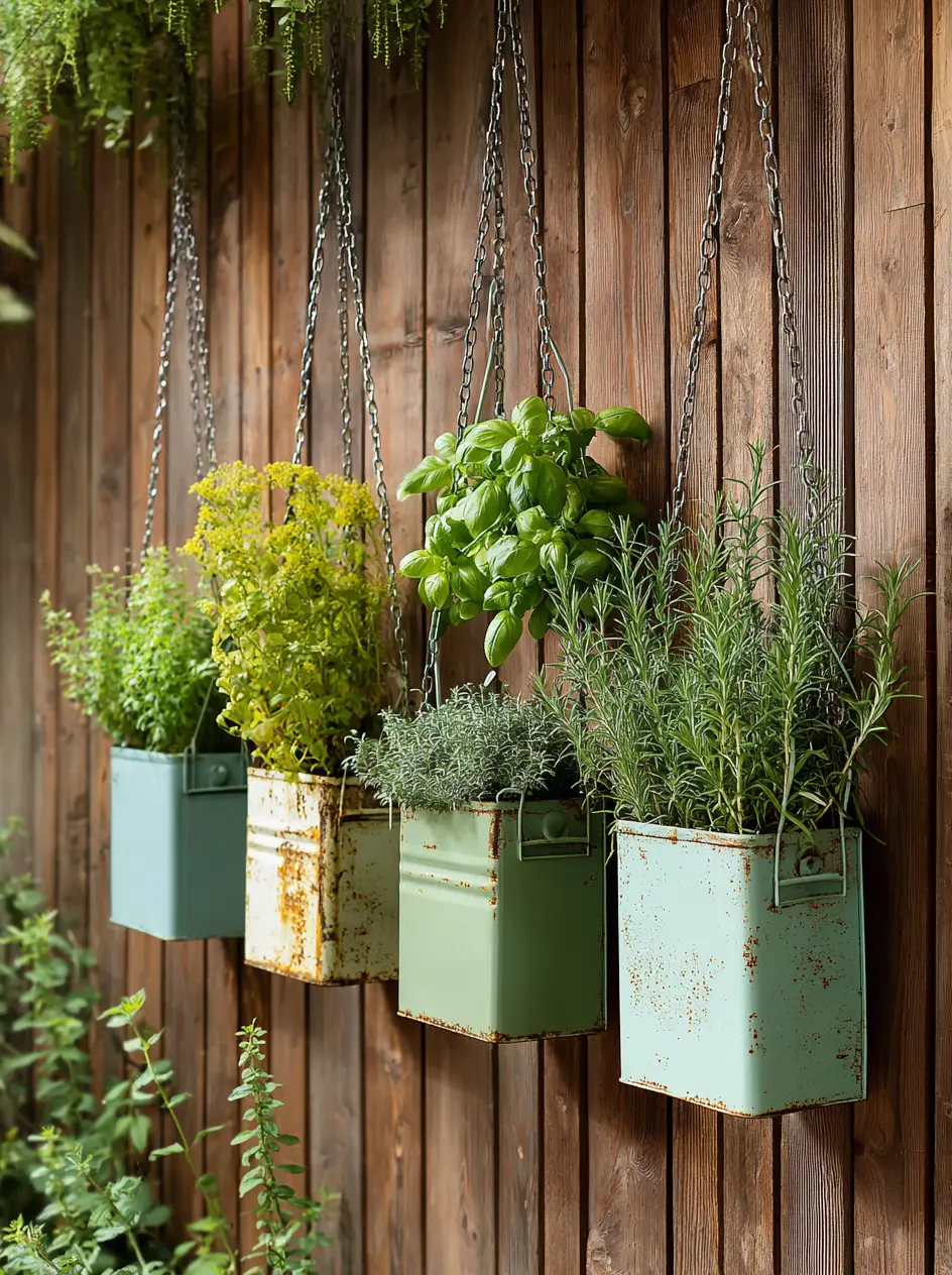 Hanging Herb Garden with Rustic Charm